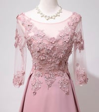 Image 2 of Pink Lace  Long Backless Long Sleeves Party Dress, A-line Pink Prom Dress