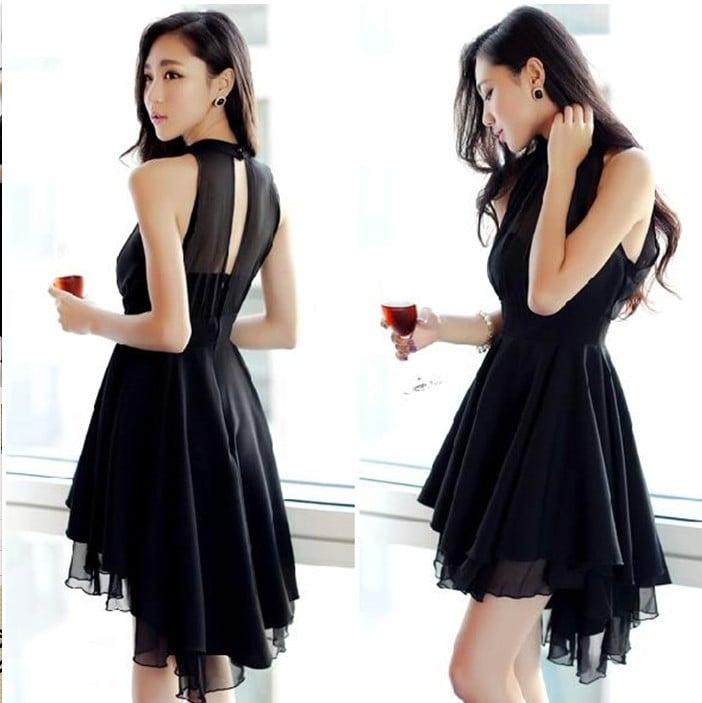 Cute Chiffon Black Dresses, Sexy Women Dresses , Black Knee Length Dresses