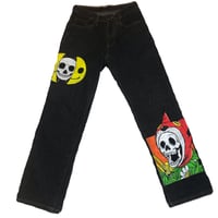 CROISADER SKULLS HAND PAINTED ON BLACK JEANS