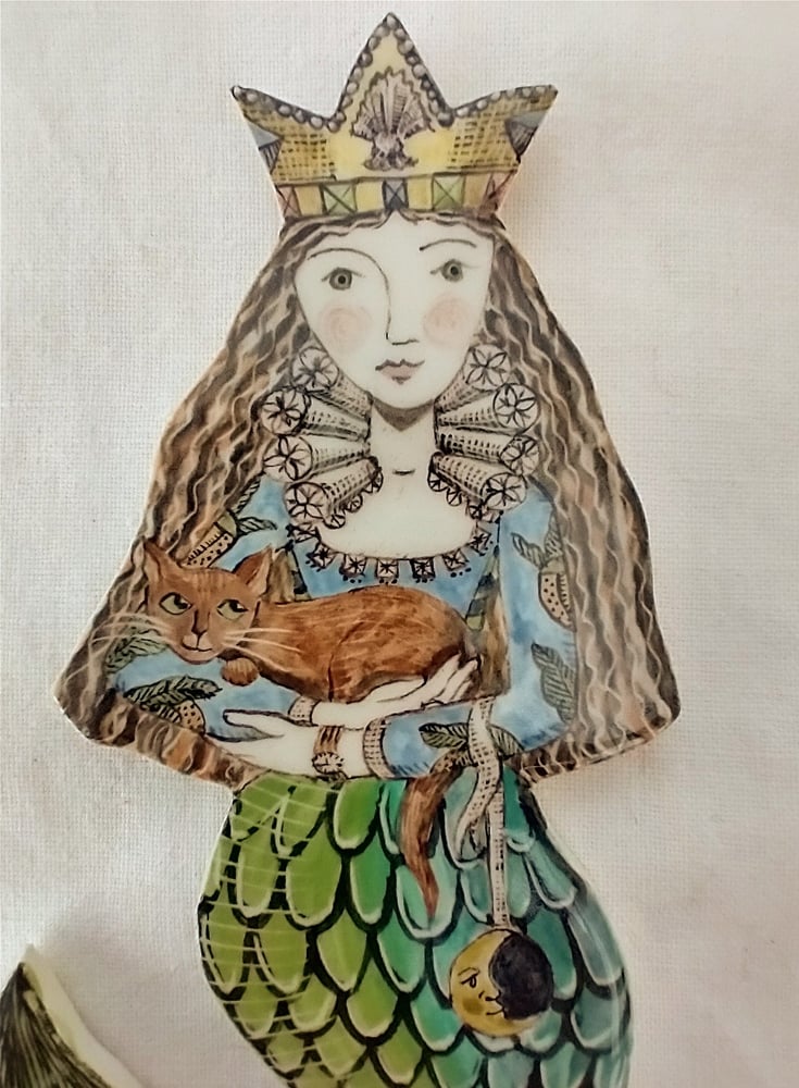 Image of Mermaid Cordelia with her Cat and Moon