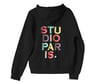 studio paris. embroidered rainbow text hoodie.