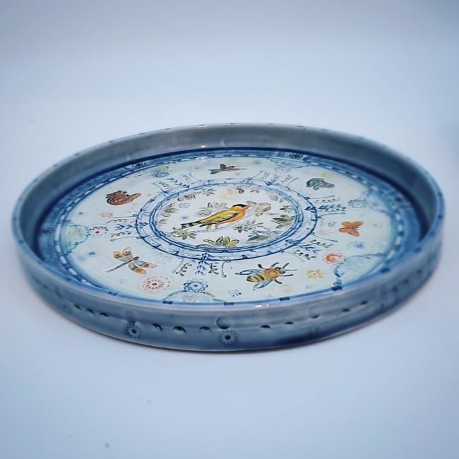 Large Goldfinch Garden Handpainted PorcelainPlatter