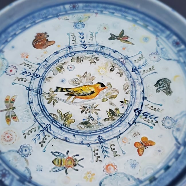 Large Goldfinch Garden Handpainted PorcelainPlatter