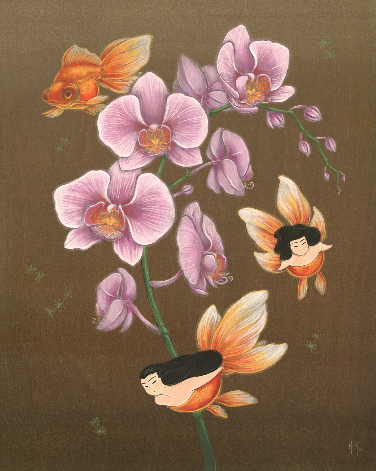Goldfish Mermaids and Orchids Original Painting