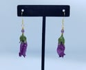 Gold Vermeil Wine Colored REAL Preserved Deadly Nightshade Flower Earrings w/ Swarovski Crystals