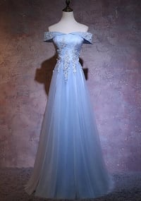 Image 1 of Light Blue Tulle Sweetheart Long Formal Dress, Blue Prom Dress 2021