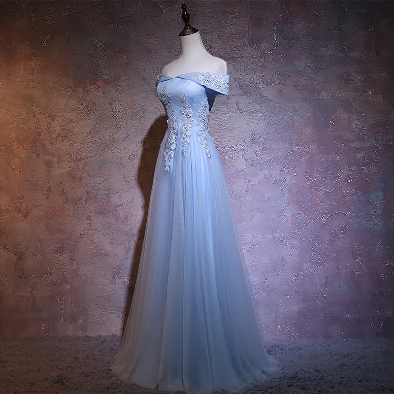 Light Blue Tulle Sweetheart Long Formal Dress, Blue Prom Dress 2021