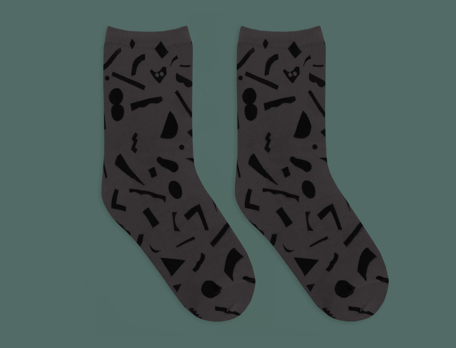 Image of DARK GRAY SOCKS WITH BLACK SHAPES