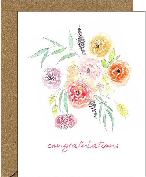 Image of Congratulations Flower Bouquet Watercolor Greeting Card
