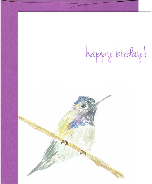 Image of Purple Hummingbird Watercolor Birthday Card