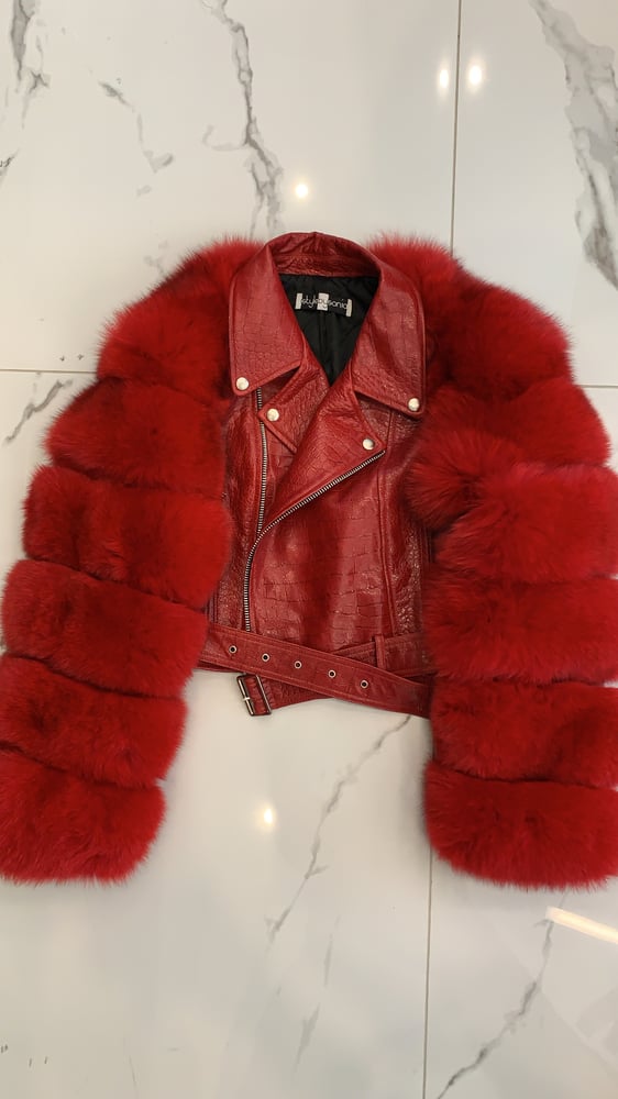 Image of Sarina Cropped Biker Jacket (Croc)