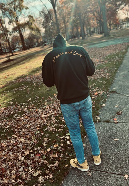 Image of Distressed Peace and Love Hoodie (forest green)