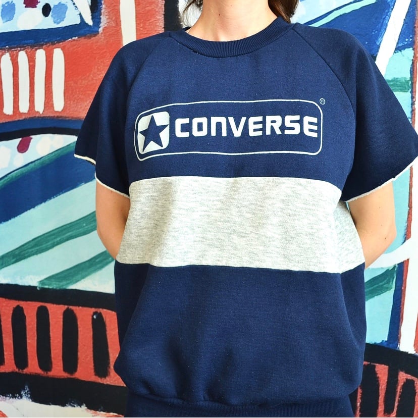 Sz.L Sleeve Workout Sole / Vintage Short Sweatshirt Converse Food Colorblock SF 1980\'s