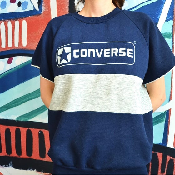 Image of Vintage 1980's Converse Colorblock Short Sleeve Workout Sweatshirt Sz.L
