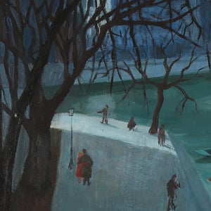 Image of Mid Century French Oil Painting The Promenade, DANIELLE DHUMEZ.