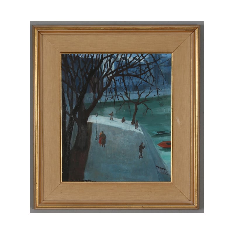 Image of Mid Century French Oil Painting The Promenade, DANIELLE DHUMEZ. 