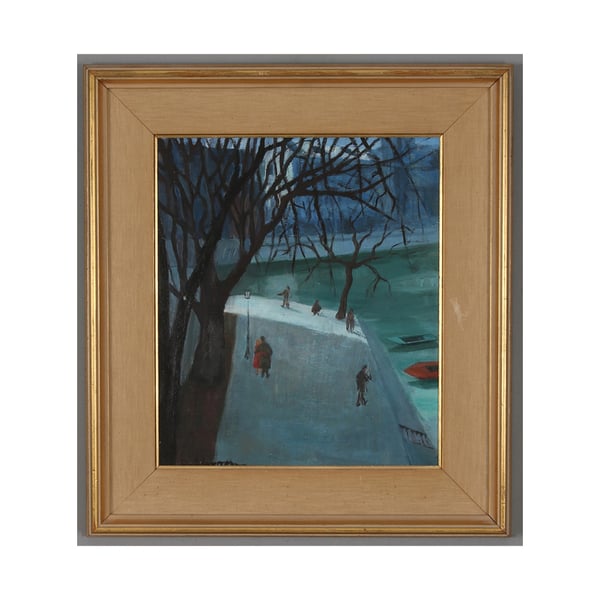 Image of Mid Century French Oil Painting The Promenade, DANIELLE DHUMEZ.
