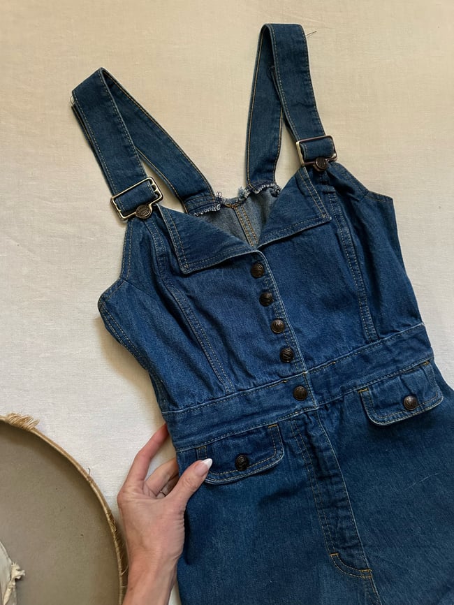 early 70s denim snap romper playsuit