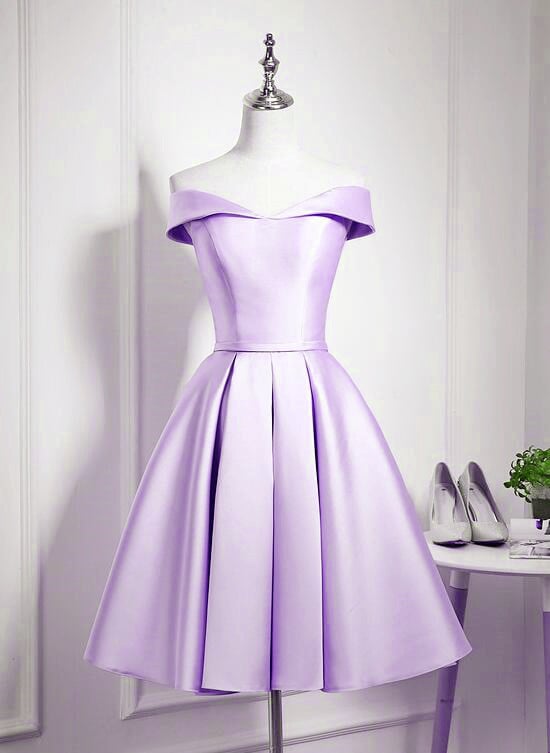 Adorable Satin Knee Length Lavender Prom Dress, Homecoming Dress Graduation Dress