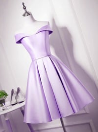 Image 2 of Adorable Satin Knee Length Lavender Prom Dress, Homecoming Dress Graduation Dress