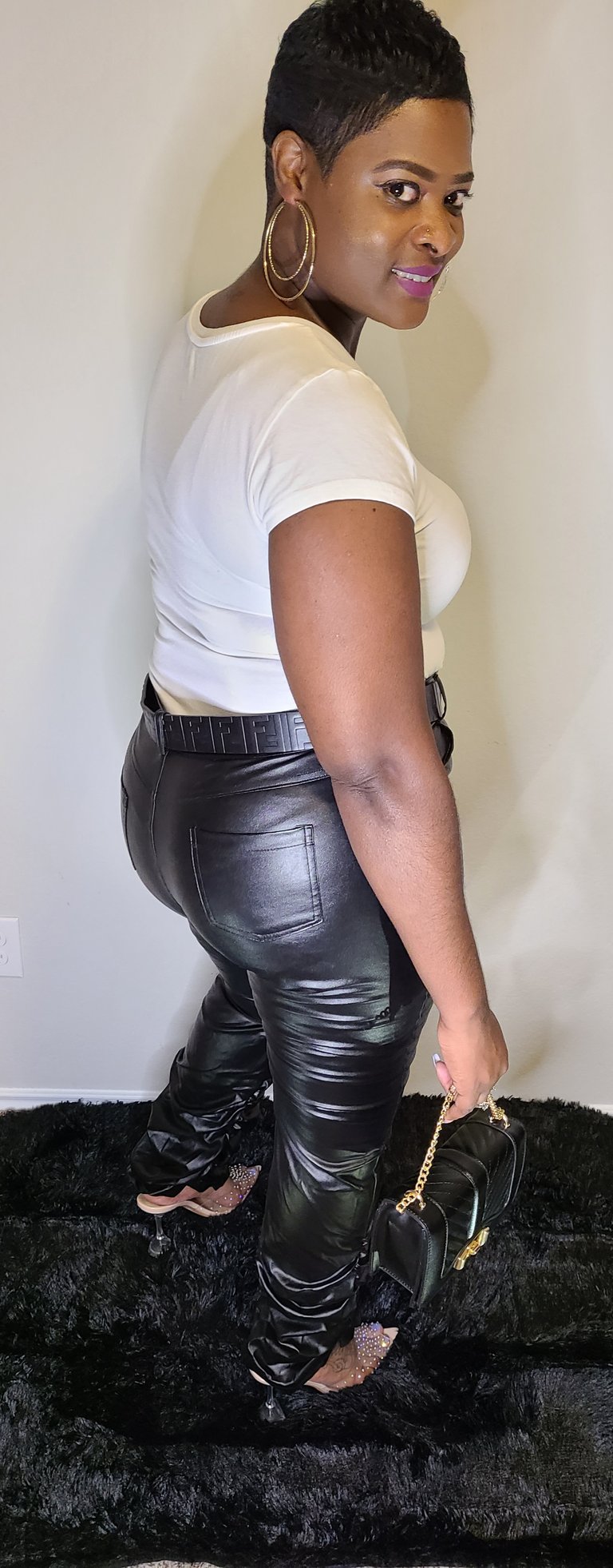 PU Leather Stacked Leg Pants Image 2
