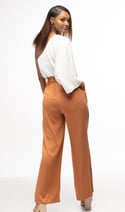 Women's One Shoulder Belted Jumpsuit With Pocket - White/Camel