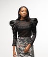Black Mesh Top with Puff Shoulder Sleeve