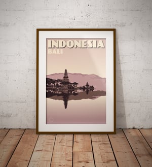 Image of Vintage poster Indonesia - Bali - Pura Ulun Danu Bratan - Purple - Fine Art Print