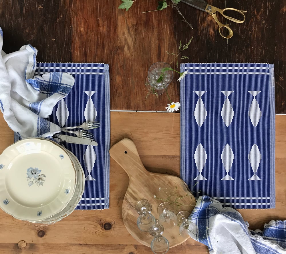 Image of Placemat Fisk - blue & white 
