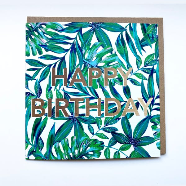 Image of Happy Birthday Tropical Leaves Card