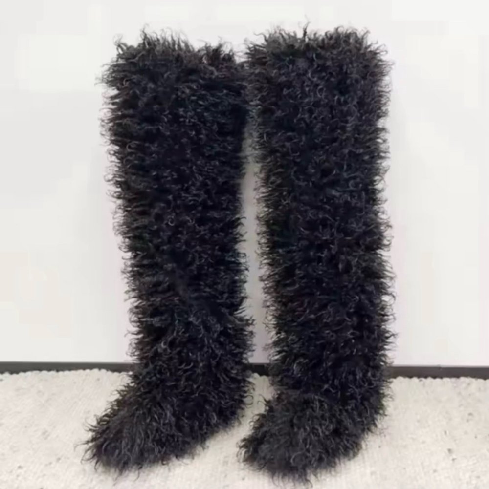 “Fashion Killer” Mongolian Fur Thigh High Boots