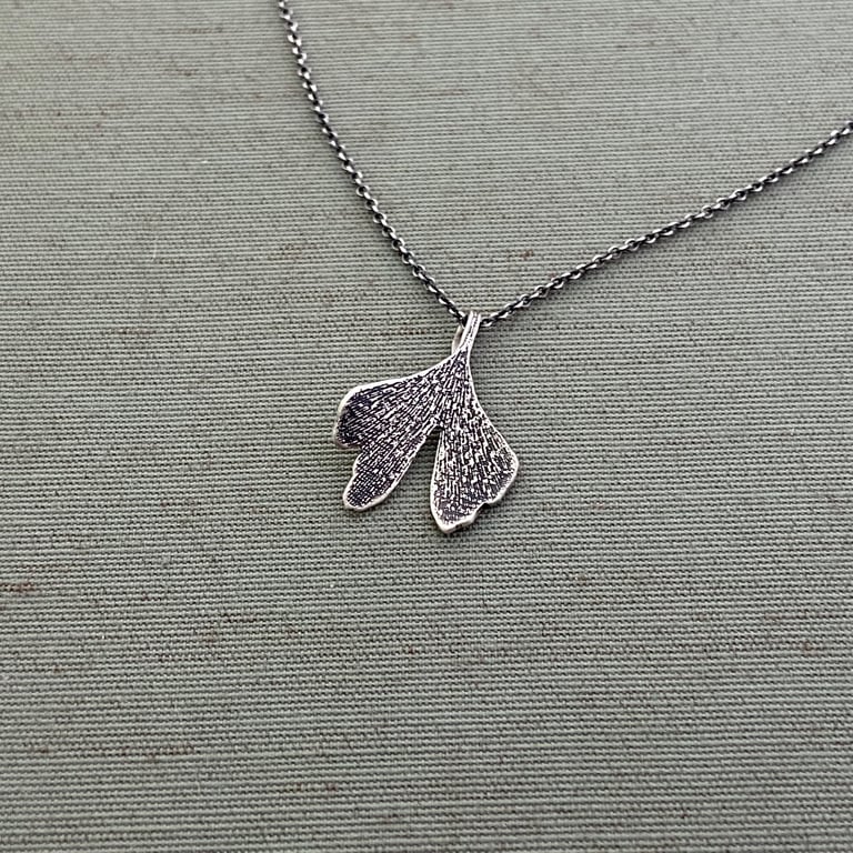 Silver Ginkgo Leaf Necklace