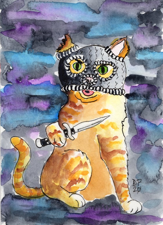 Image of "Cat Crook #3, The Switchblade" Original watercolor painting by Dan P.