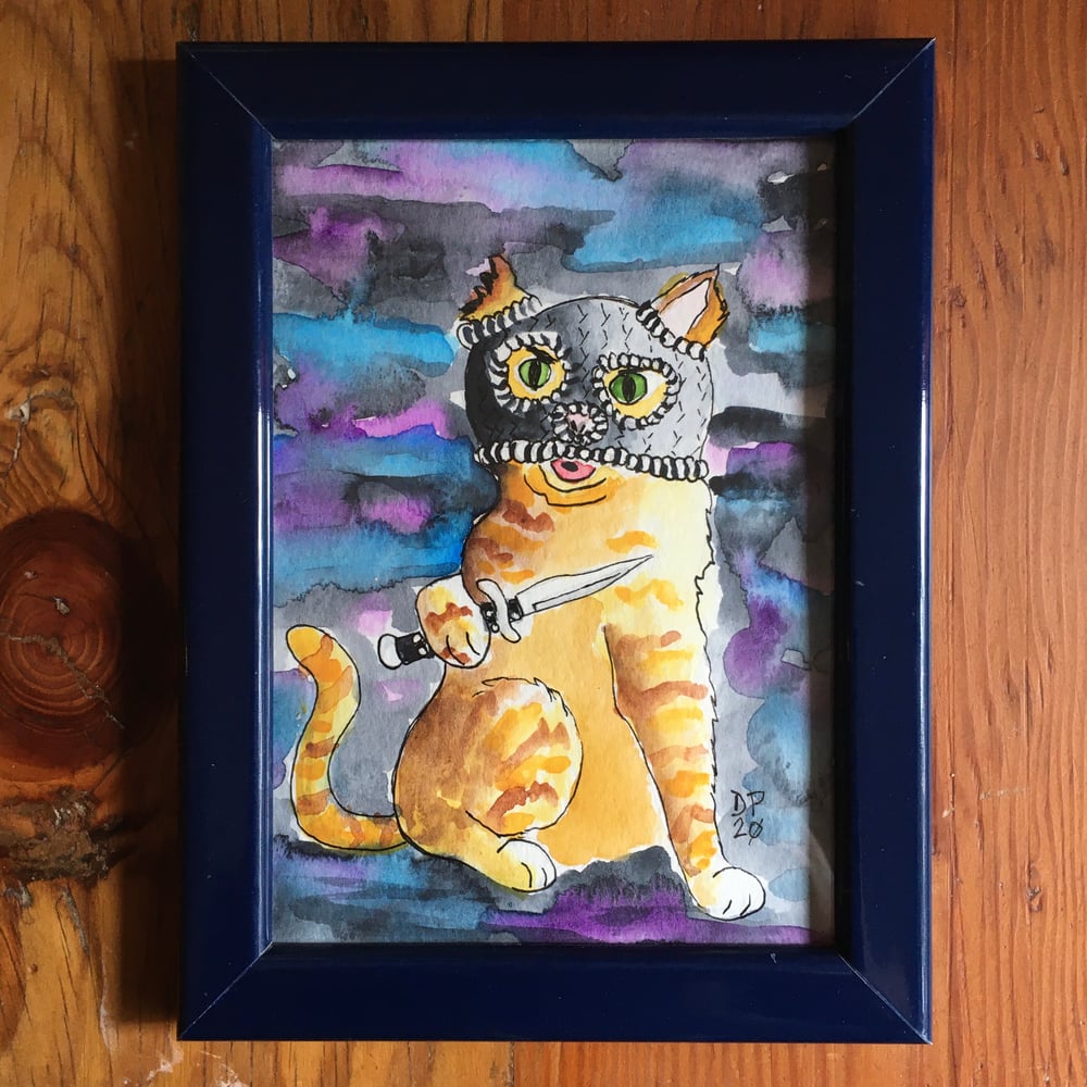 Image of "Cat Crook #3, The Switchblade" Original watercolor painting by Dan P.