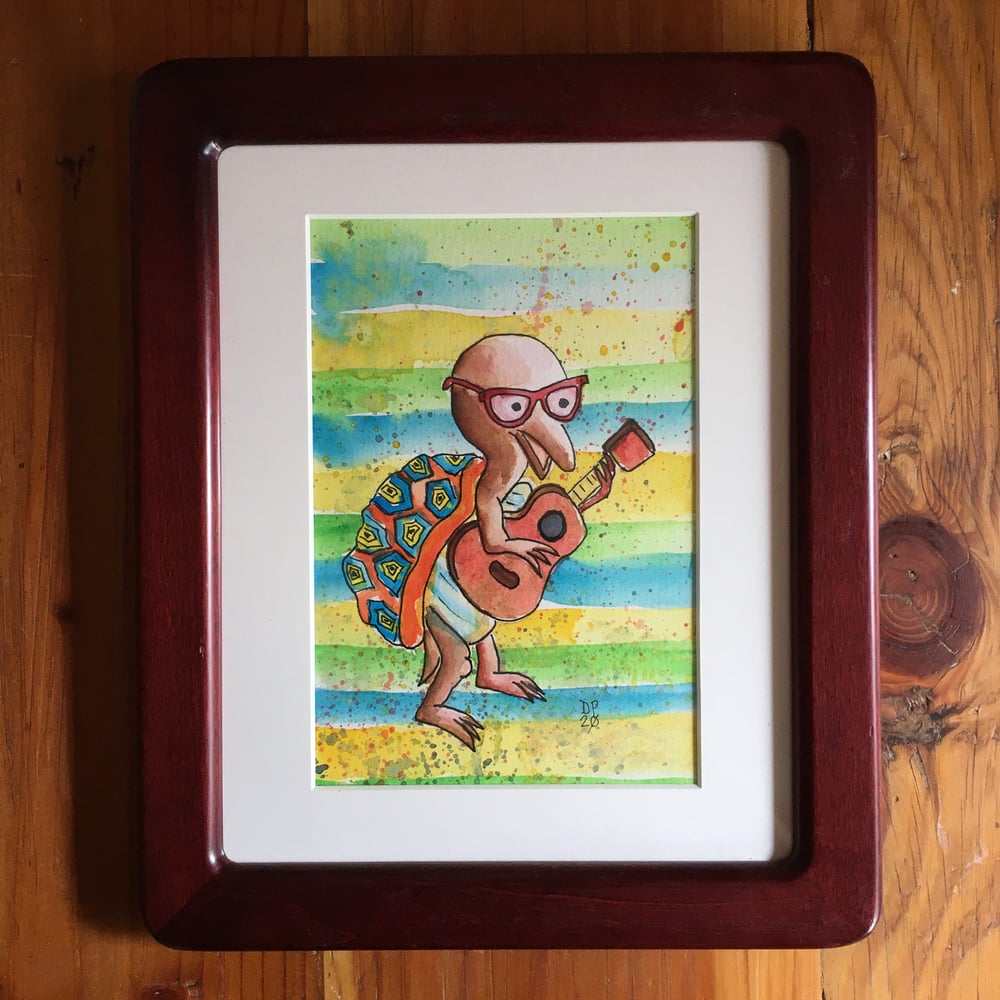 Image of "Turtle Strummer" Original watercolor painting by Dan P.