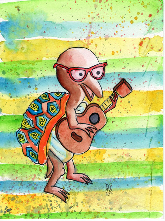 Image of "Turtle Strummer" Original watercolor painting by Dan P.