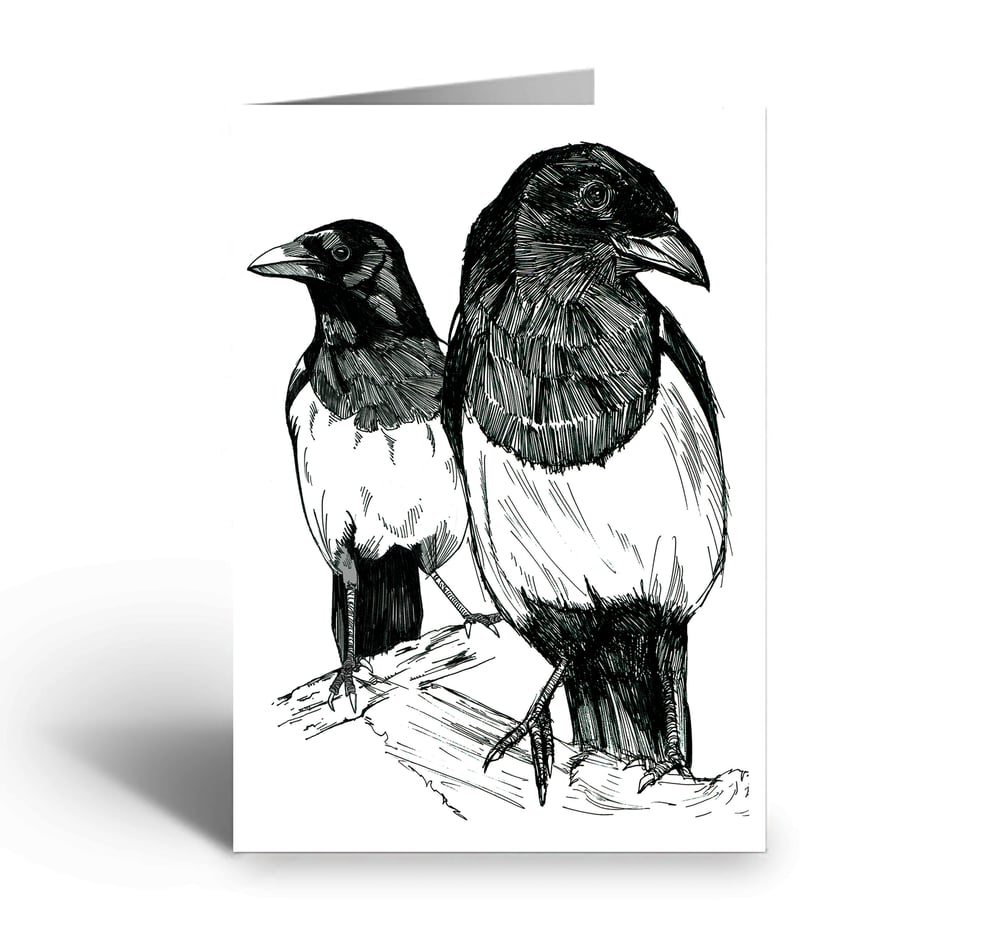 Image of Two Magpies art greetings card