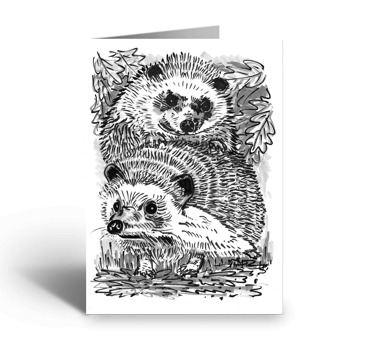 Image of Two Hedgehogs Art Greetings Card w/Envelope C6 Size