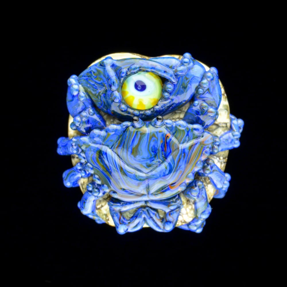 Image of XL. Dark Streaky Blue Crab - Flamework Glass Sculpture Bead