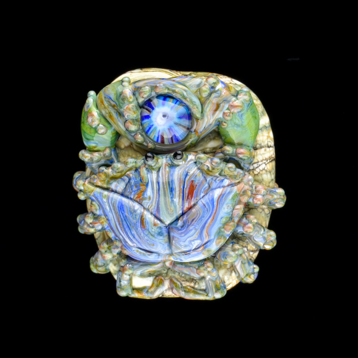 Image of XL. Streaky Green Blue Crab - Flamework Glass Sculpture Bead
