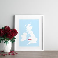 Image 4 of 'You are Here' Personalised map of the British Isles in white on blue