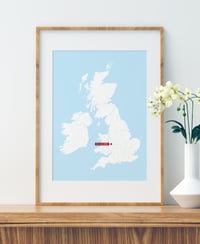 Image 1 of 'You are Here' Personalised map of the British Isles in white on blue