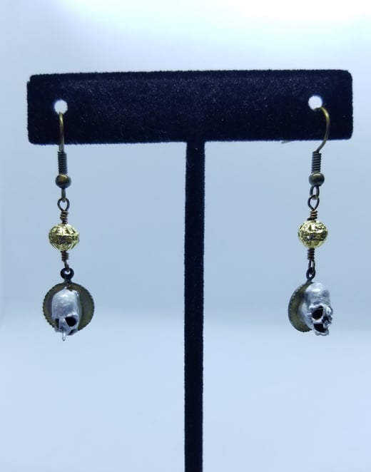 Glittering Gold Enamel Fairy Skull Earrings