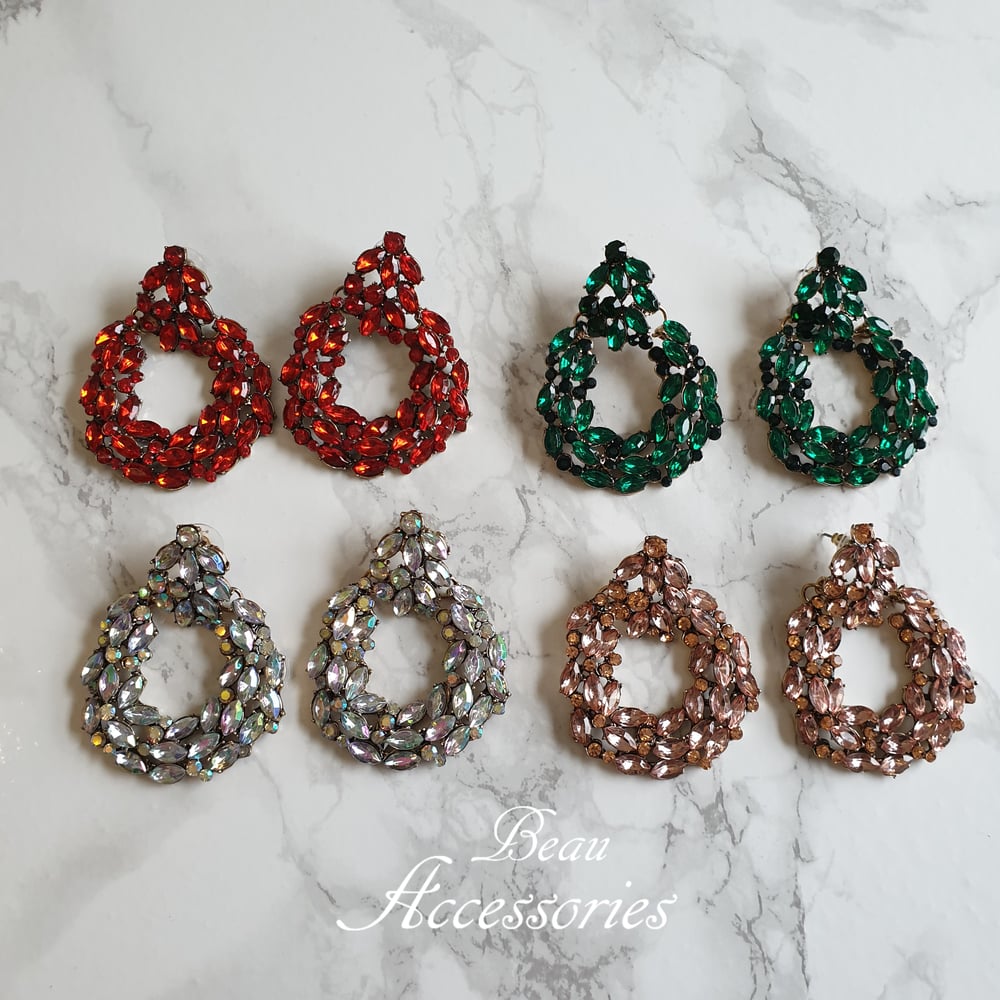 Image of Round Drop Rhinestone Statement Earrings