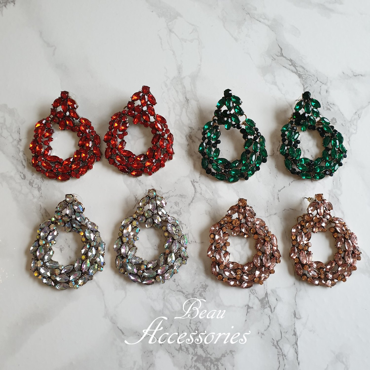 Image of Round Drop Rhinestone Statement Earrings