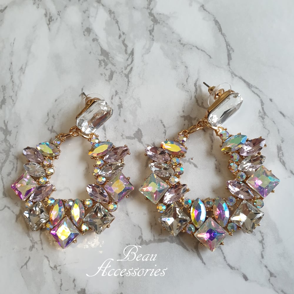 Image of Iridescent Crystal Statement Dangle Earrings