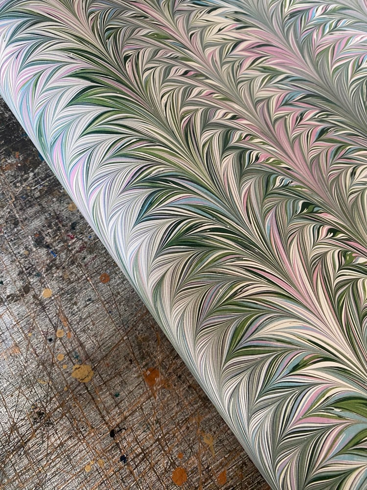 Image of PRINTED Marbled Paper - 'Fern & Feather'