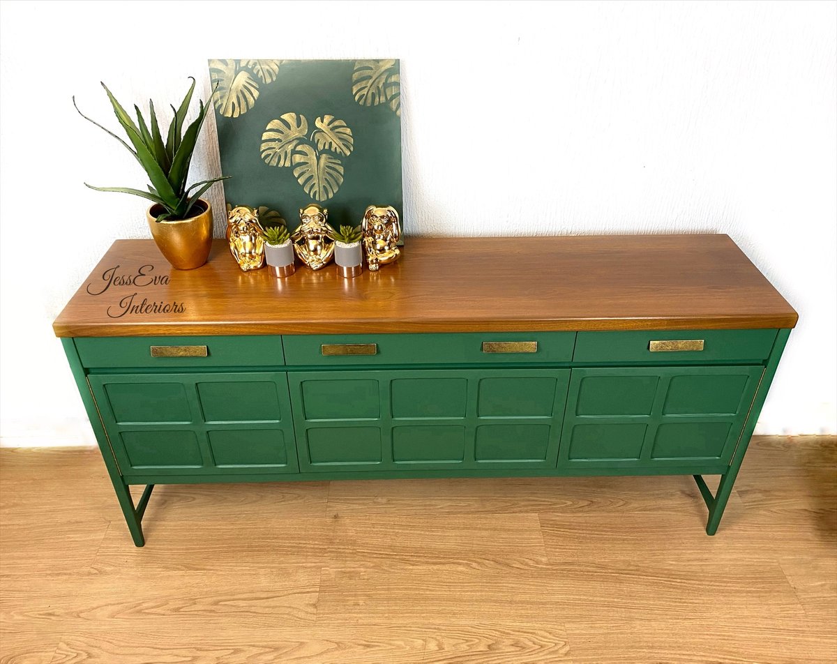 Vintage Mid Century Modern Retro NATHAN SIDEBOARD / DRINKS CABINET painted in Green