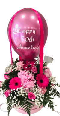 Image 2 of Deluxe Pink Fresh Flower Balloon Hat Box 