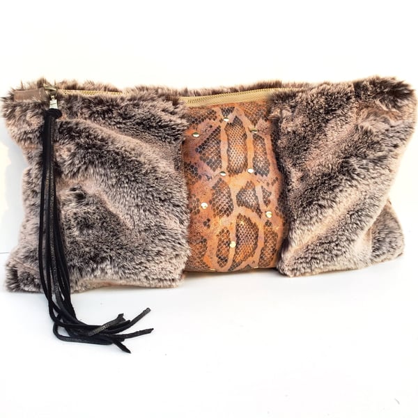 Image of Italian Snakeskin leather with Sherpa Faux Fur